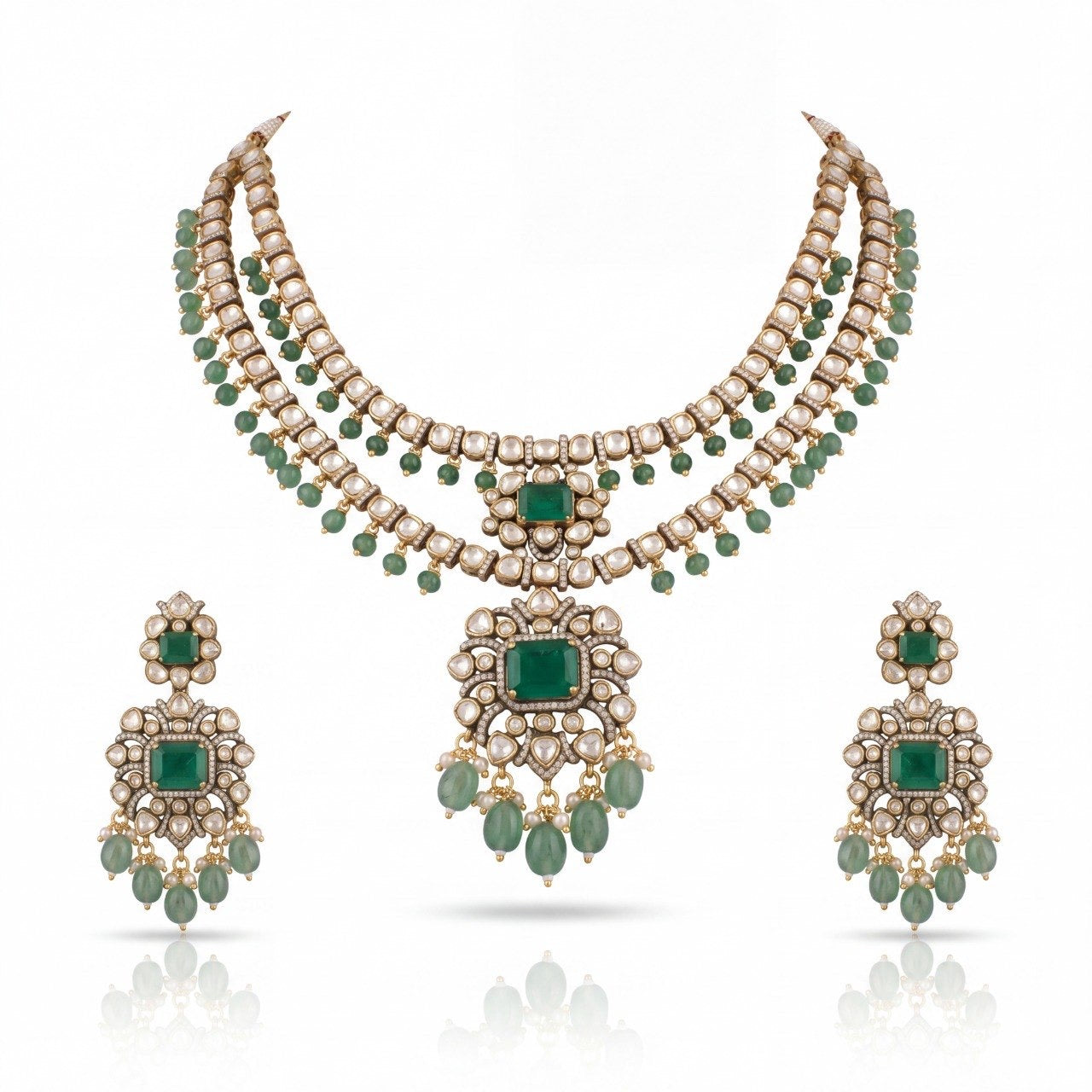 Timeless 2/ Layered Design Polki Victorian Short Necklace Set