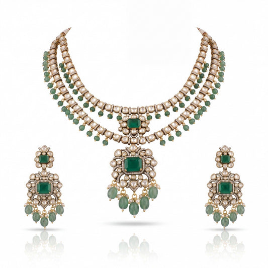 Timeless 2/ Layered Design Polki Victorian Short Necklace Set
