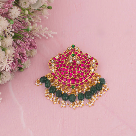 Peacock Jadau Kundan Pendant WIth Guttapusalu Hangings