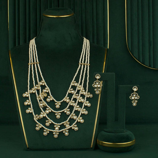 Bridal Polki Step By Step Polki Pearl Mala With Earrings