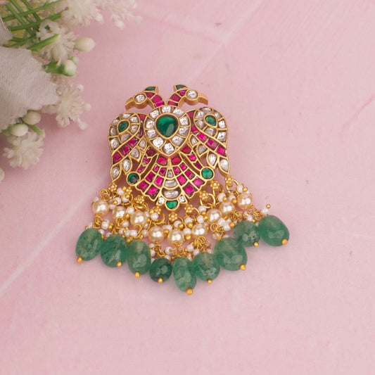 Ethnic Jadau Kundan Pendant With Rice Pearl Drops