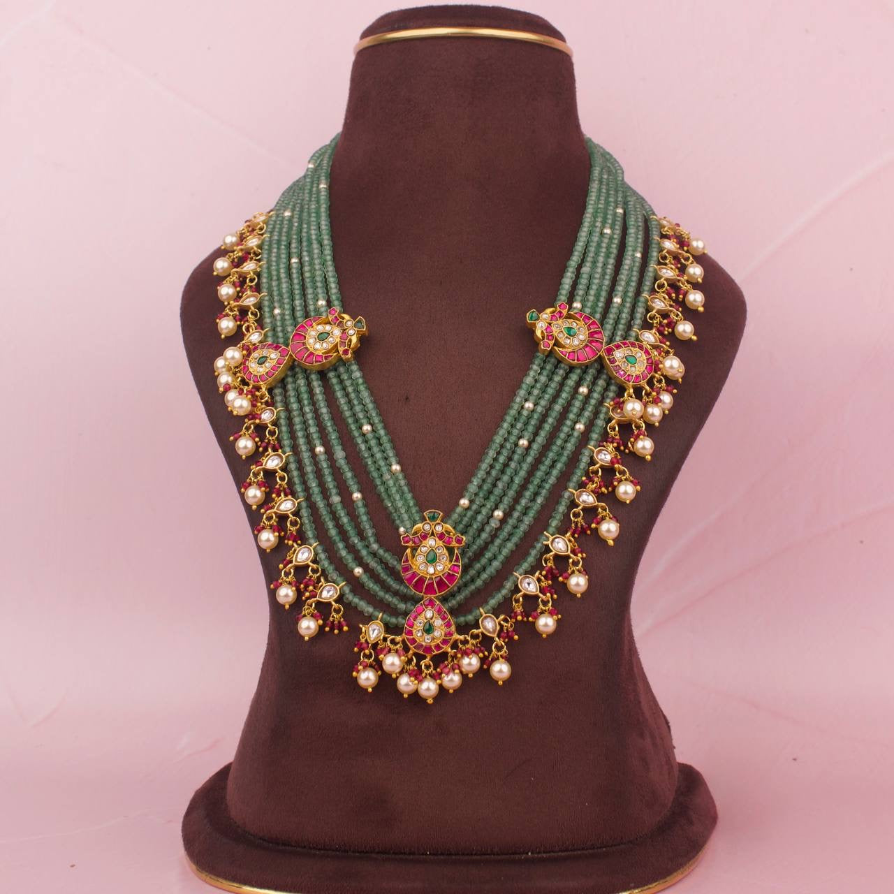 Royal Jadau Kundan Beads Mala With Kundan Lockets