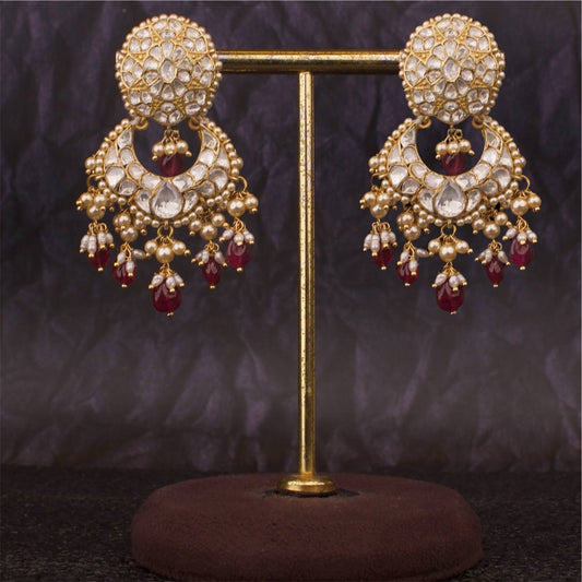Gold Inspired Moissanite Polki 925 Silver Chandbali Earrings