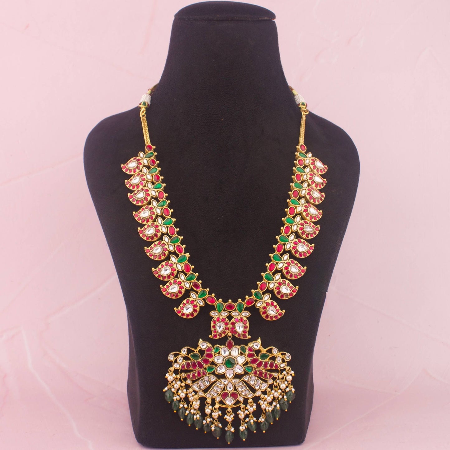 Heritage Jadau kundan Mango Haram With Emerald Beads