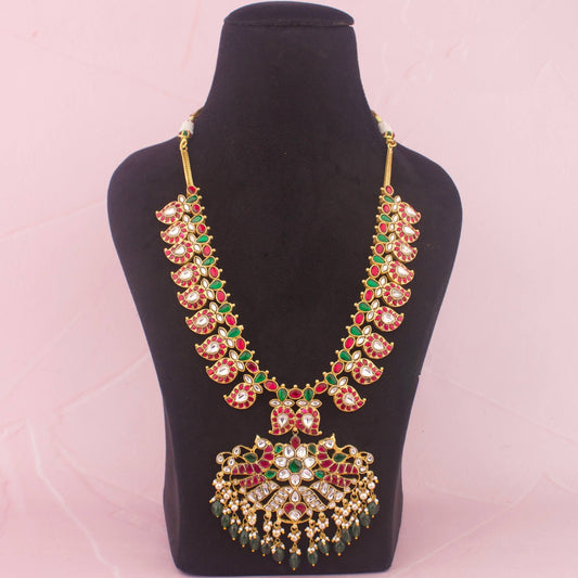Heritage Jadau kundan Mango Haram With Emerald Beads - Handcrafted Indian Bridal Jewelry by Dulhan Jewels