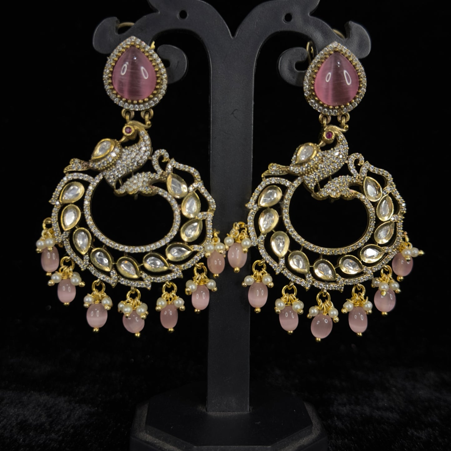 Alluring Victorian Polki Chandbalis Earrings with peacock motif