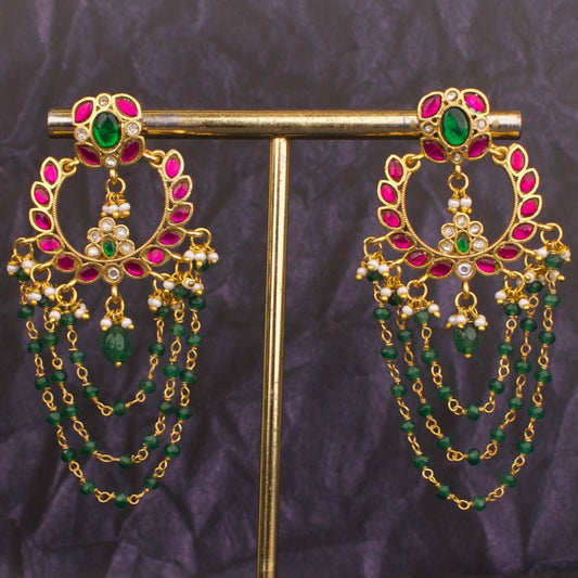 Floral Studded Jadau Kundan Chandbali With Beads Latkan