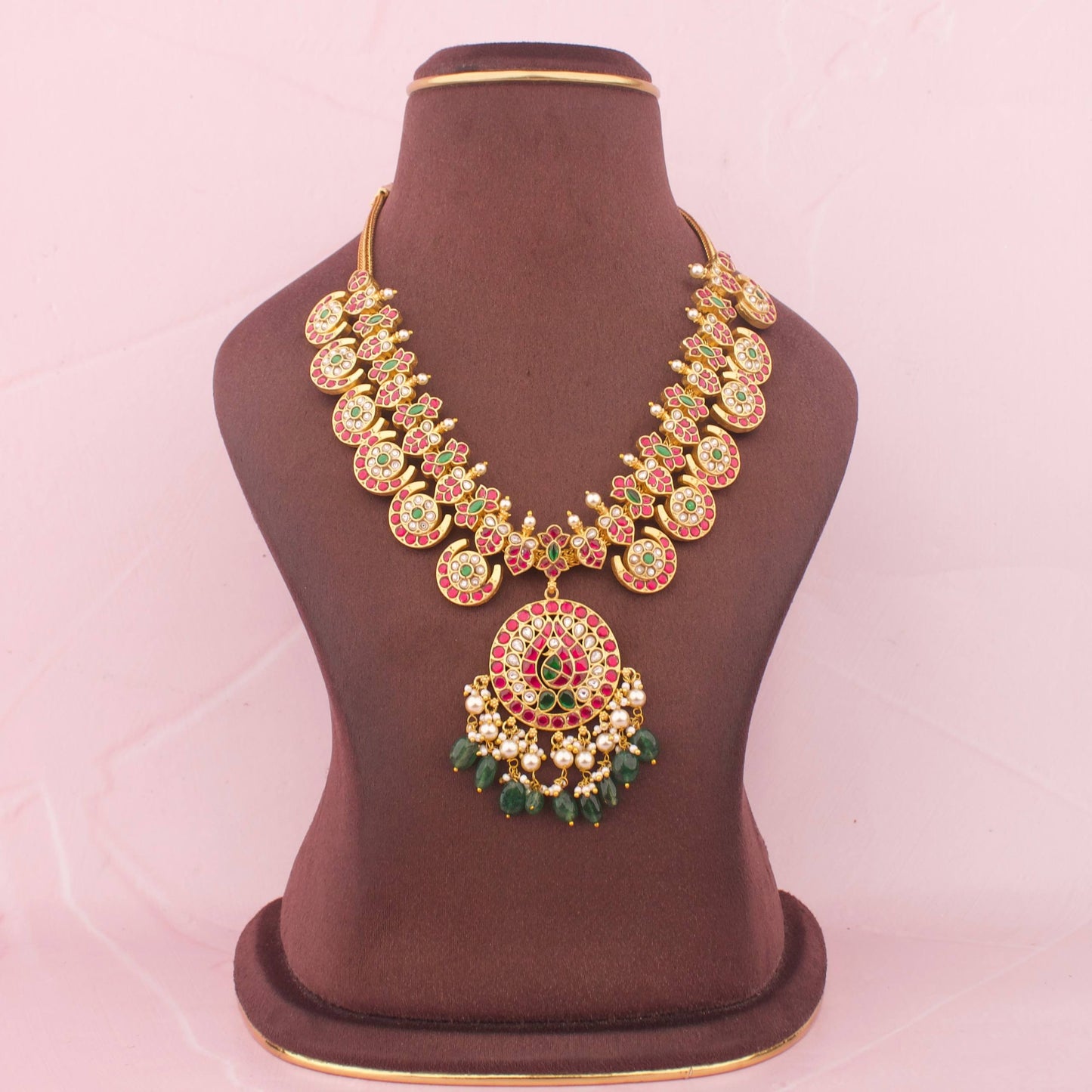 Gold Style Jadau Kundan Necklace In Bottumala Style