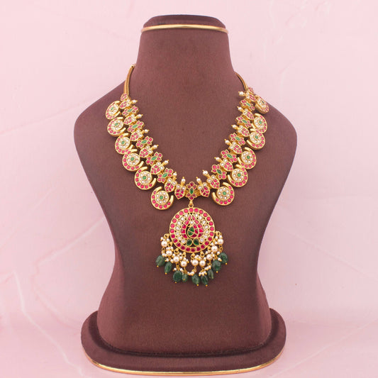 Premium Gold Style Jadau Kundan Necklace In Bottumala Style for traditional celebrations