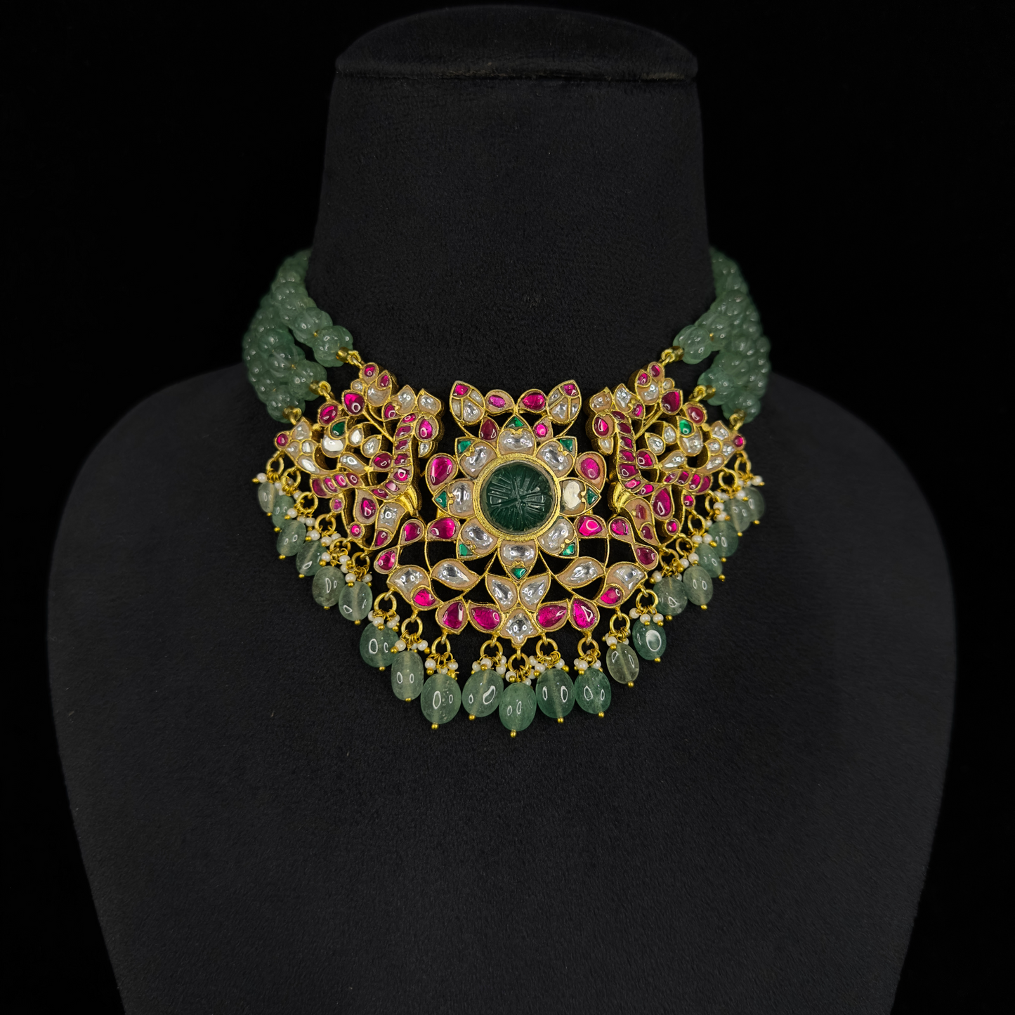 Gold Plated Jadau Kundan Beads Choker Necklace