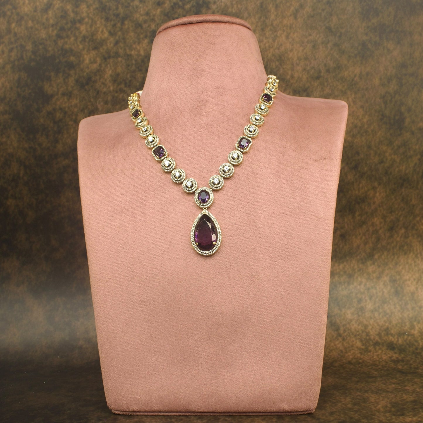 Victorian Amethyst Teardrop Necklace Set with high quality Victorian polish