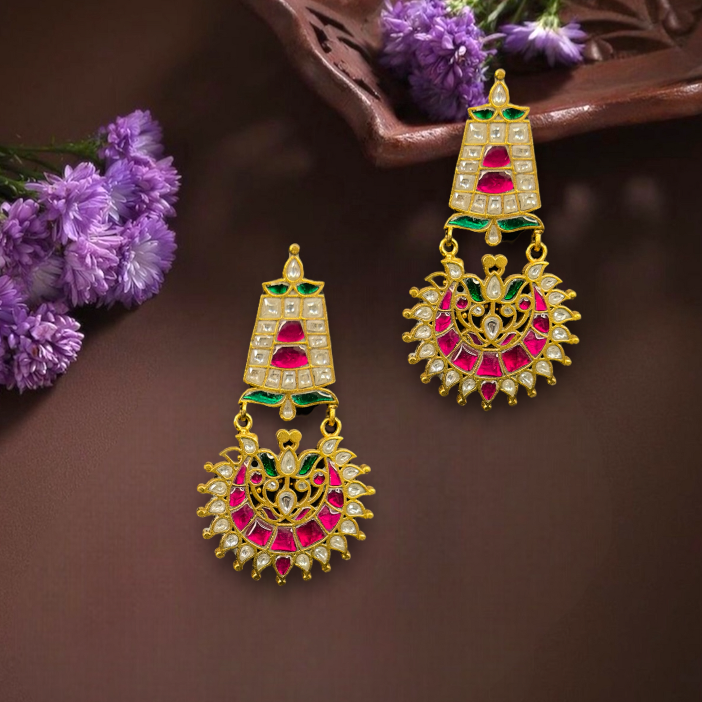 Divine Jadau Kundan Chandbali Earrings