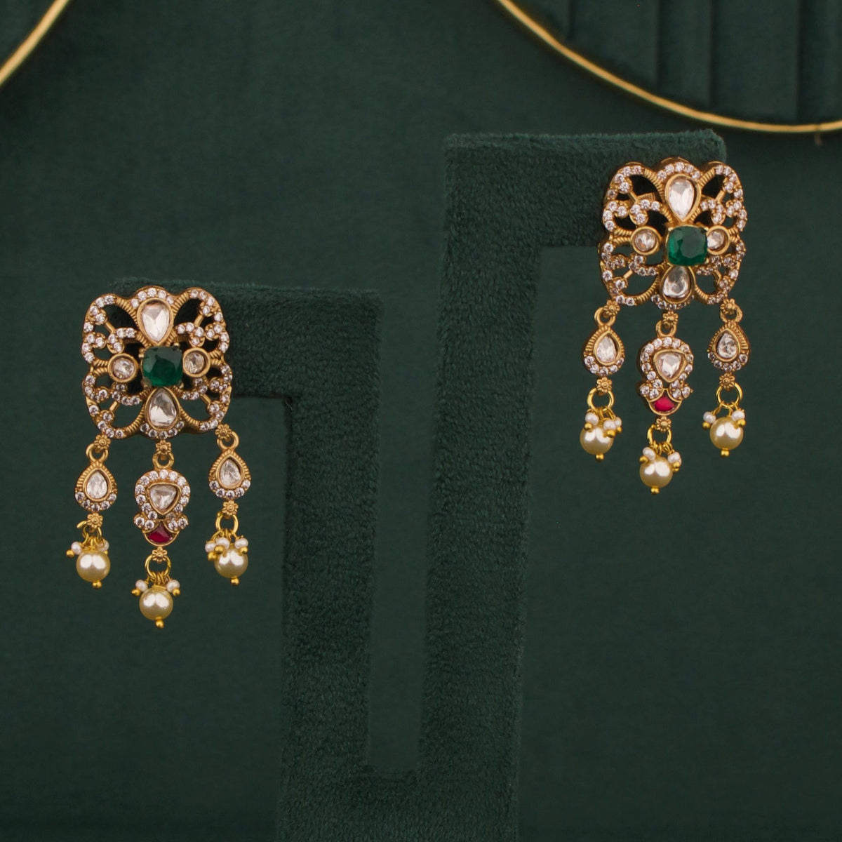 Premium Polki Jadau Kundan Choker With Swarovski Pearls Styling Angle View 4 - Dulhan Jewels