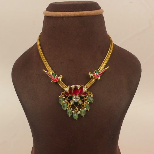 Lotus peacock Jadau Kundan Chain Necklace Set