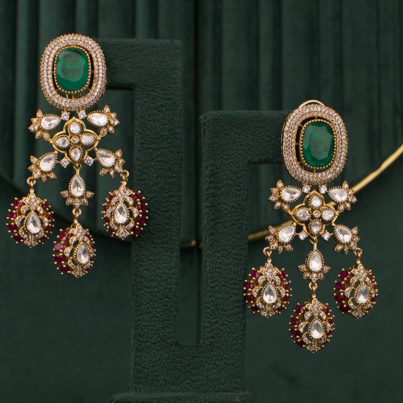 Western Victorian Moissanite Polki Hanging Earrings