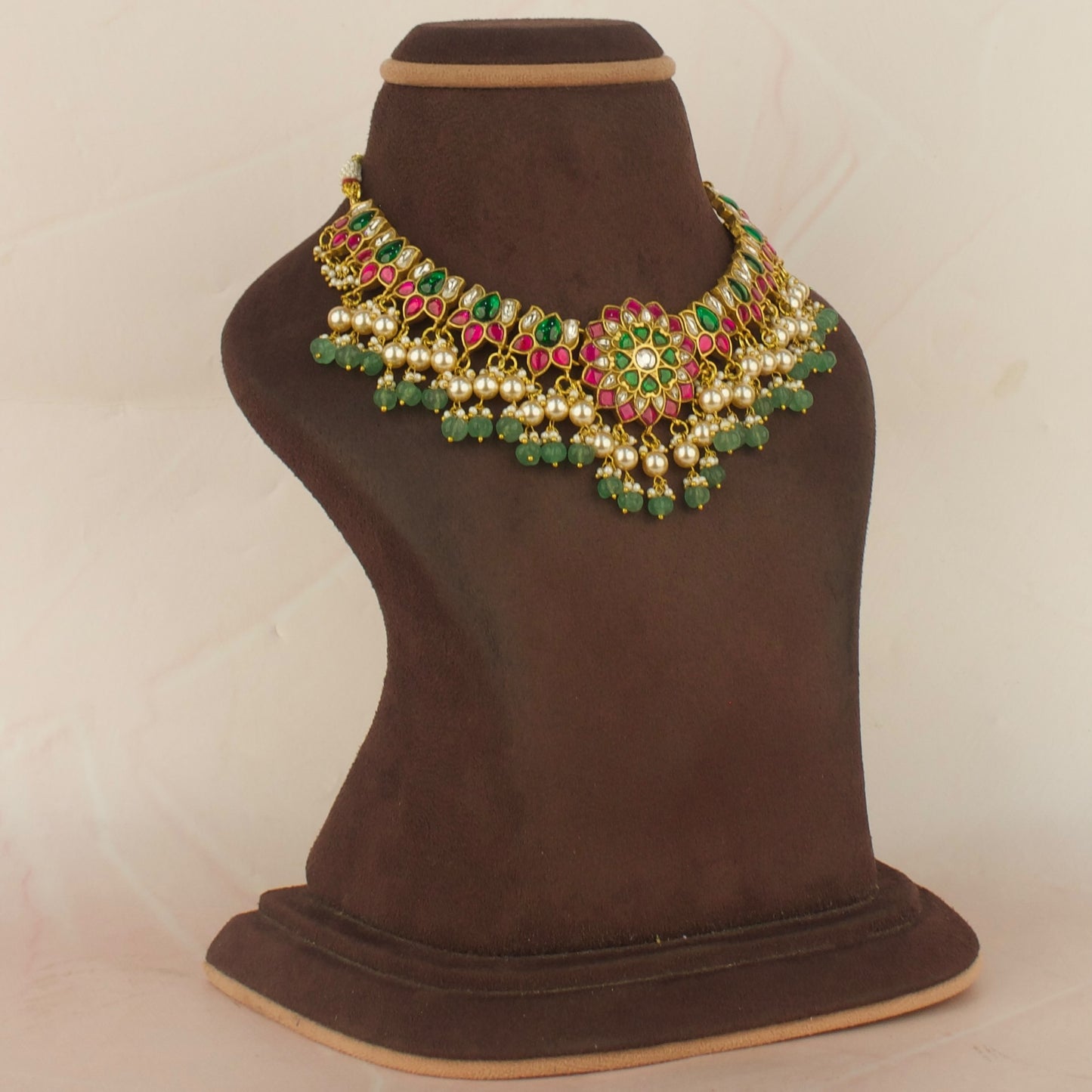 Floral Lotus Design Jadau Kundan Short Necklace
