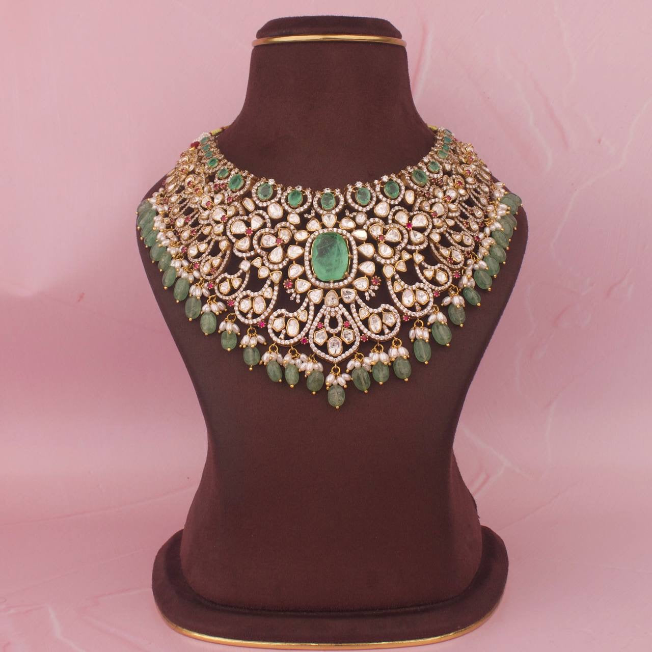 Hand-Crafted Bridal Moissanite Polki Choker Made In Pure 925 Silver