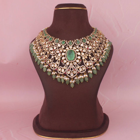 Hand-Crafted Bridal Moissanite Polki Choker Made In Pure 925 Silver