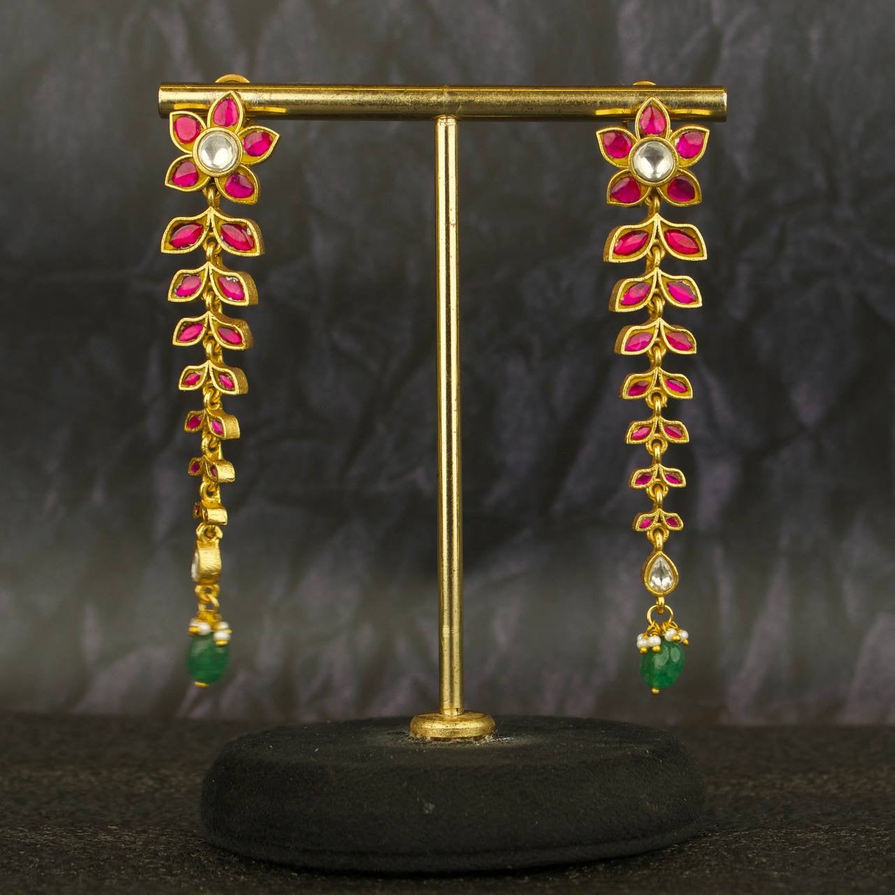 Floral Studded Jadau Kundan Hanging Earrings