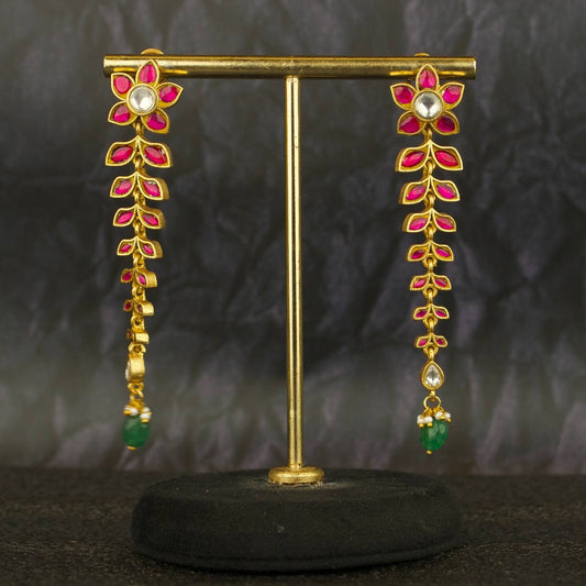 Floral Studded Jadau Kundan Hanging Earrings