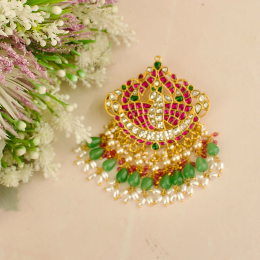 Captivating Peacock Design Jadau Kundan Locket with Beads Hanging