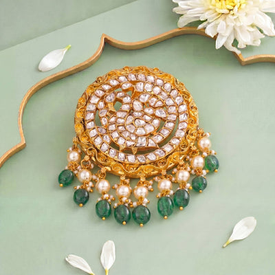 Royal Peacock Kundan Pendant With Pearl Drops