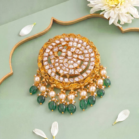 Royal Peacock Kundan Pendant With Pearl Drops
