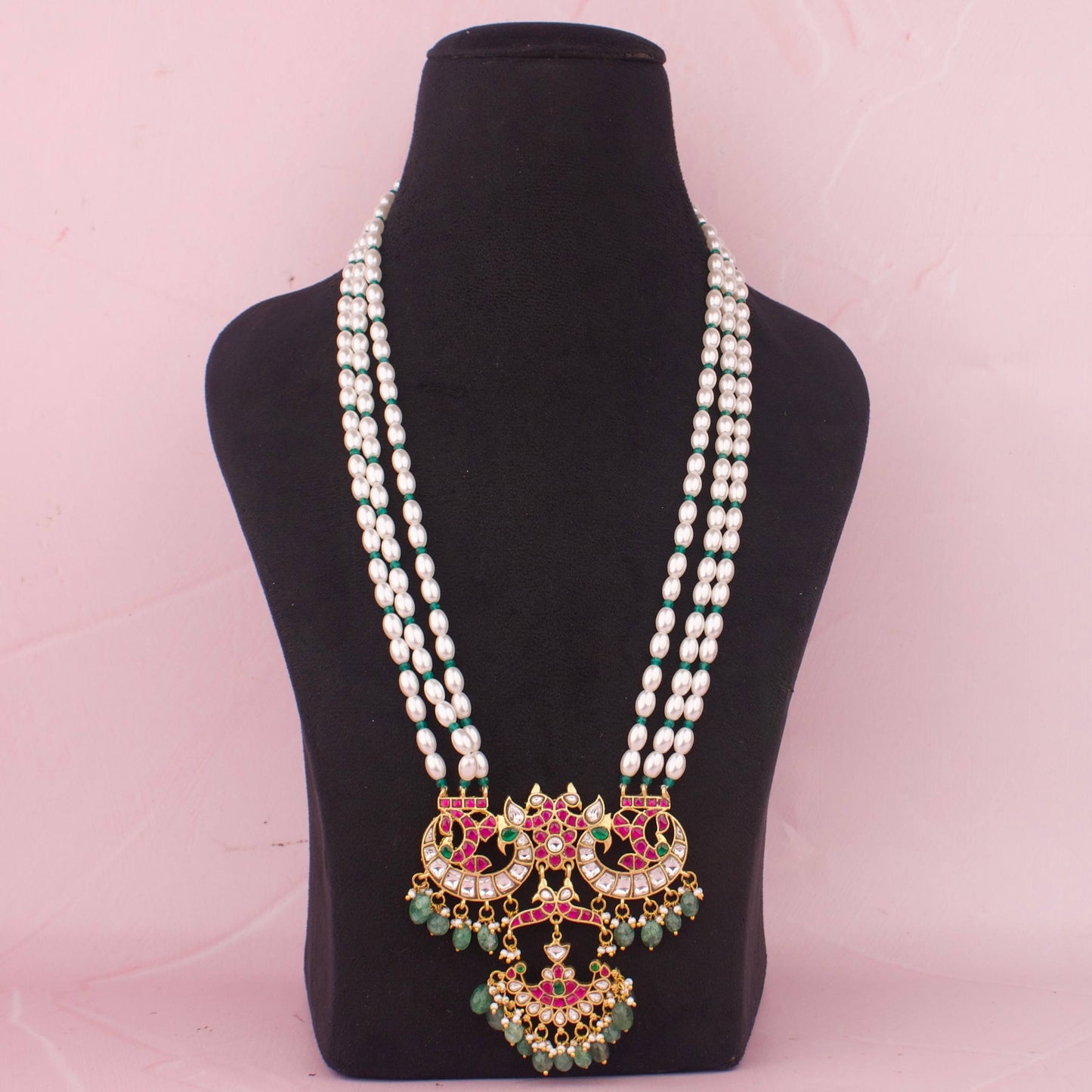 Refined Peacock Design Jadau Kundan Beads Necklace