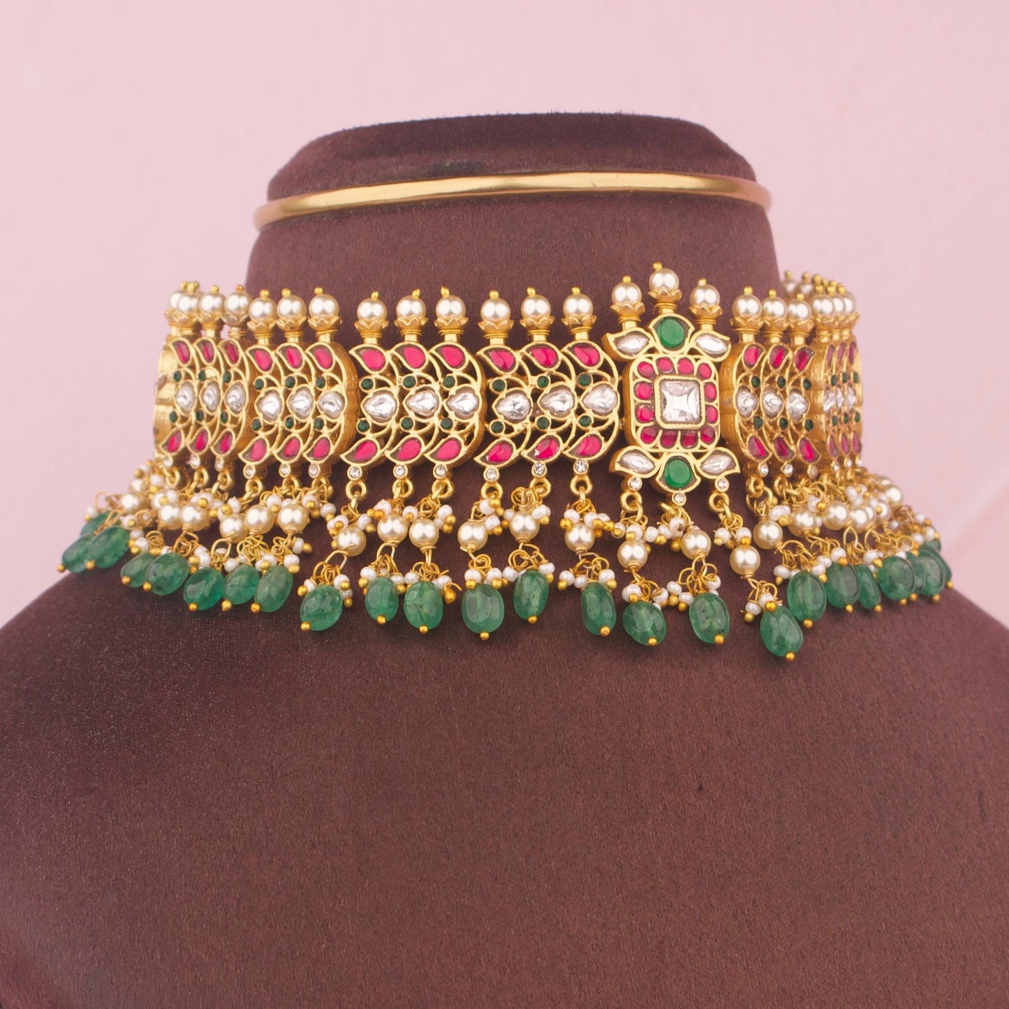 Stylish Jadau Kundan Choker With Pearl Hangings