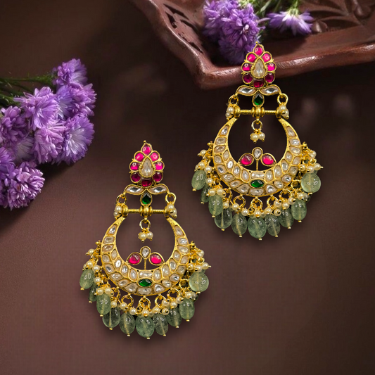 Blossoming Elegance Jadau Kundan Chandbali Earrings