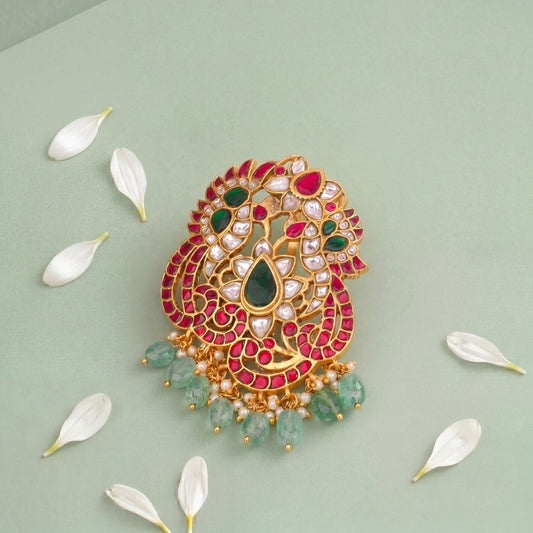 Unique Jadau Kundan Floral Peacock Design Pendant