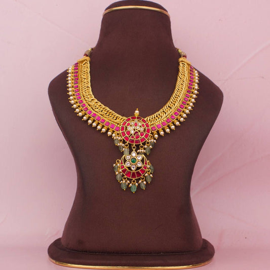 Gold Look Jadau Kundan Jalebi Necklace