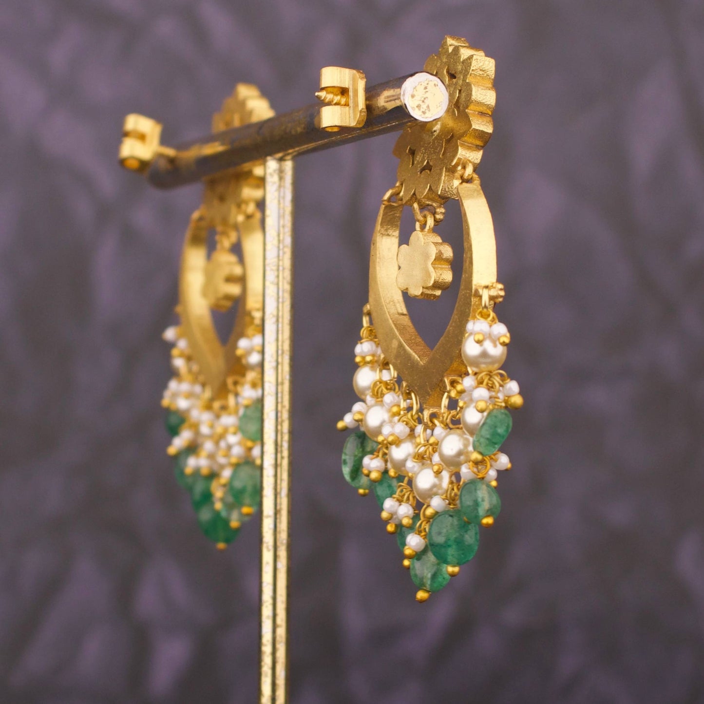 Bridal Jadau Chandbali Earrings With Emerald Beads