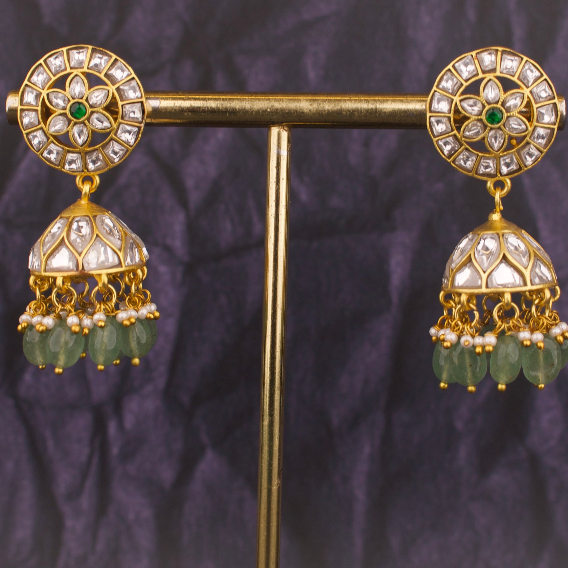 Beauteous Floral Design Studded Jadau Kundan Jhumki - DULHAN JEWELS