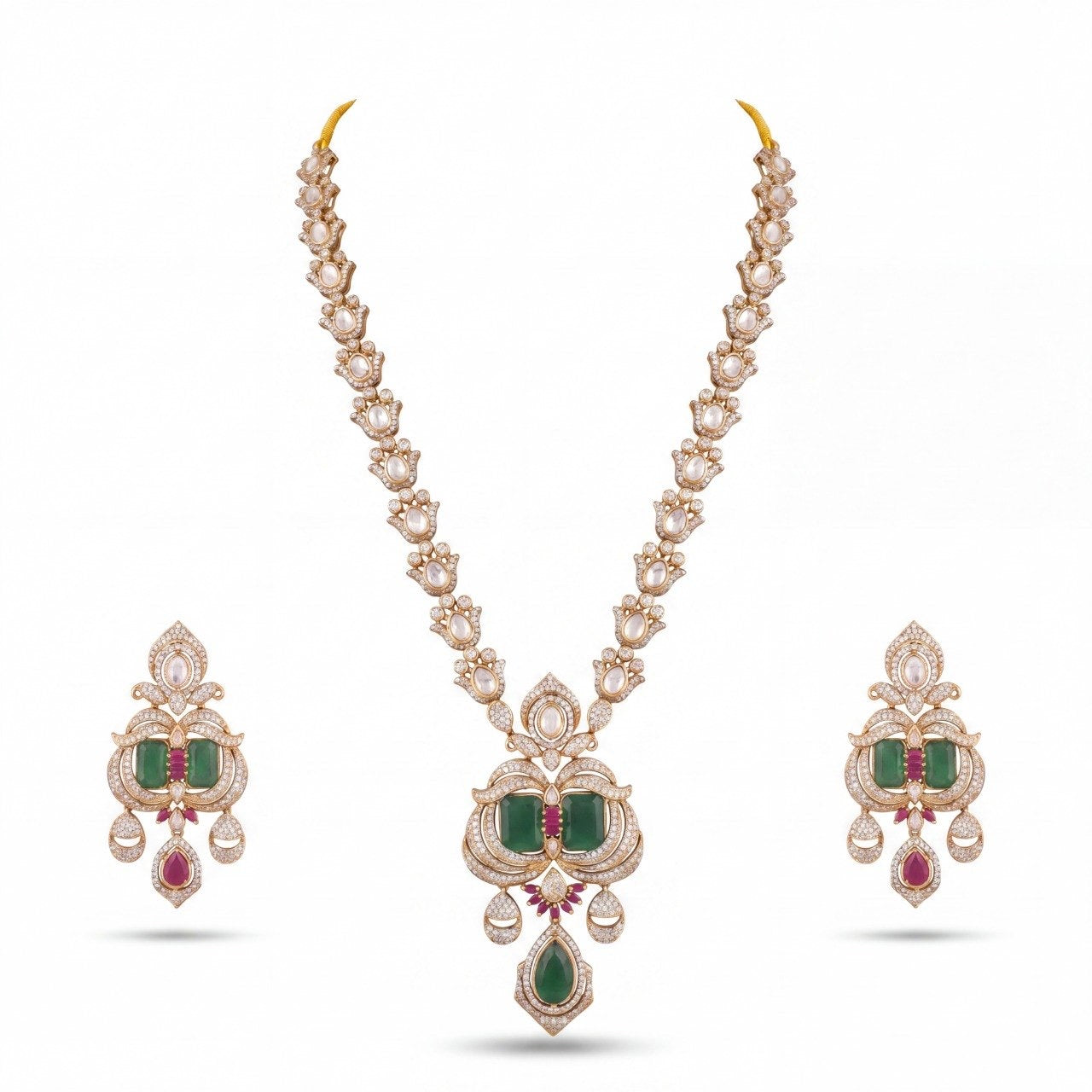 Opulent Victorian Jewelry Set With Emerald Pendant And Matching Earrings
