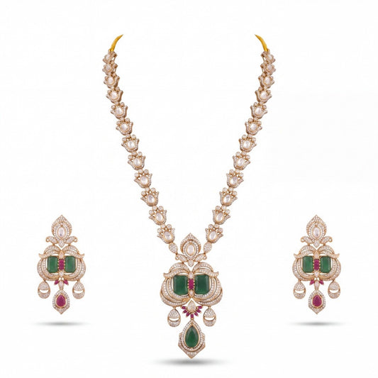 Opulent Victorian Jewelry Set With Emerald Pendant And Matching Earrings