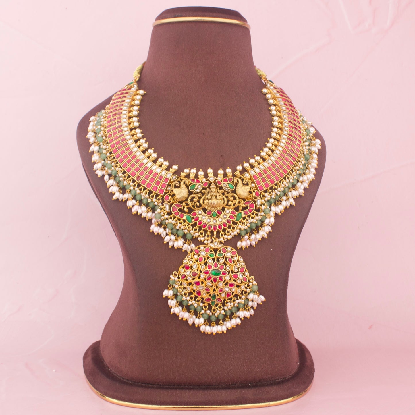 Exquisite Lakshmi Devi Jadau Kundan Necklace With Rice Pearls