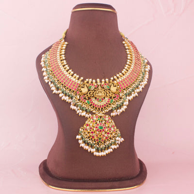 Exquisite Lakshmi Devi Jadau Kundan Necklace With Rice Pearls