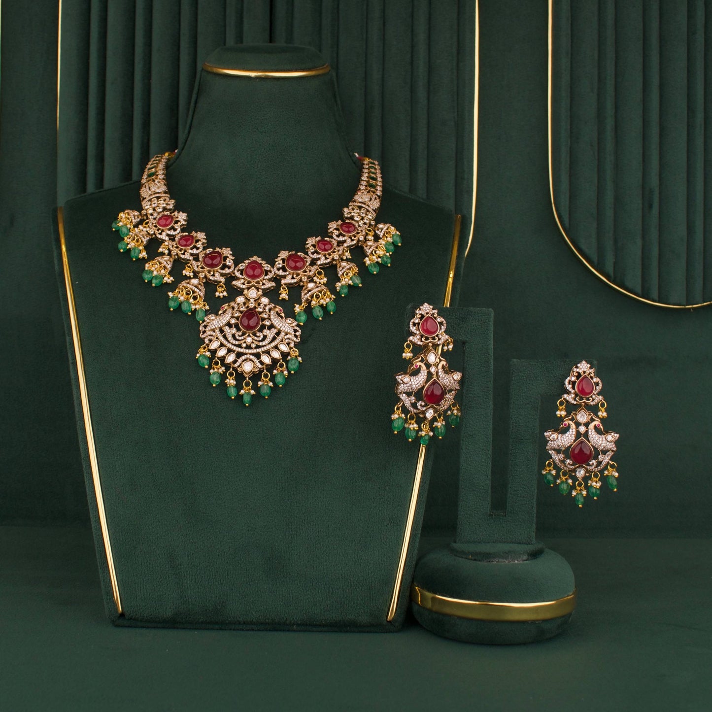 Stylish Designer Fusion Moissanite Polki Necklace With Matching Earrings