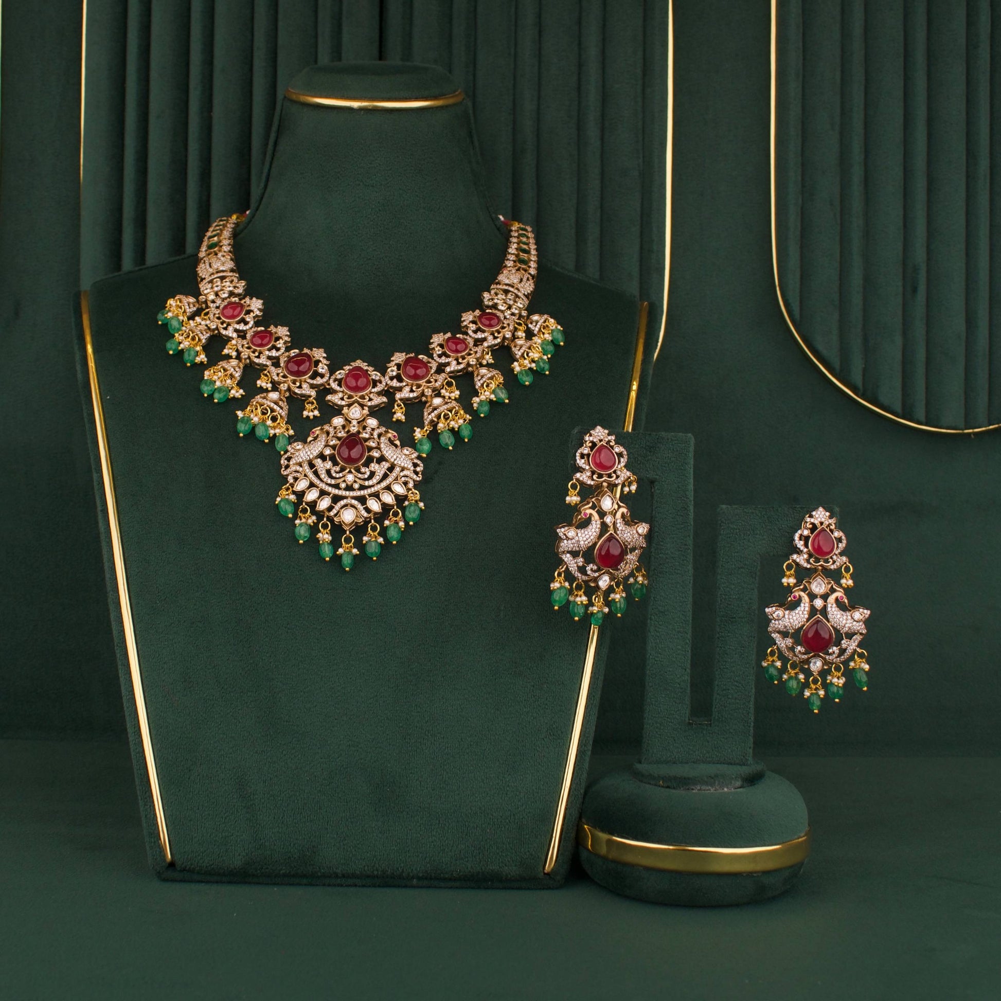 Stylish Designer Fusion Moissanite Polki Necklace With Matching Earrings