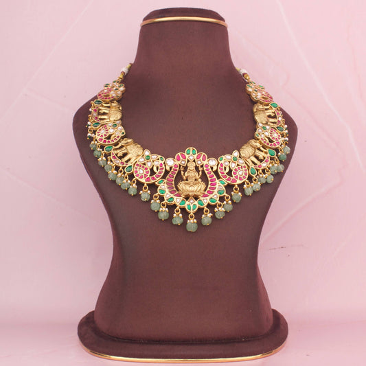 Divine Lakshmi Jadau Kundan Necklace with Intricate Temple Motifs