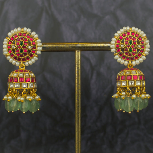 Unique Pearl Bordered Jadau Kundan Jhumki Earrings - DULHAN JEWELS