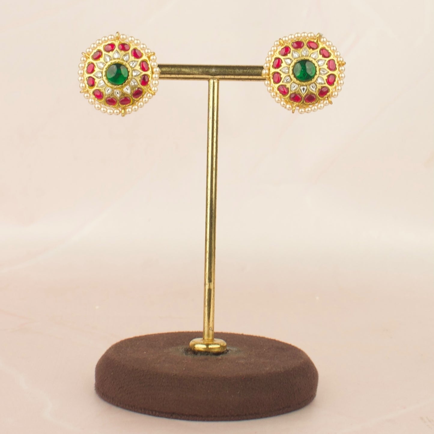 Real Jadau Kundan Studs With Pearl Bordering