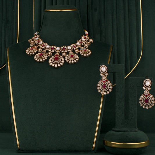 Elegant Polki Necklace + Choker Earrings Set