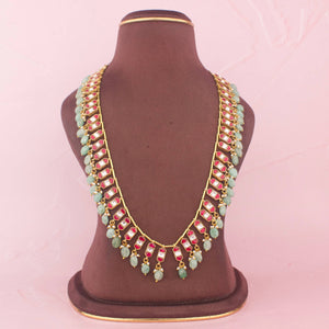 Jadau Kundan Long Necklace With Green Drops