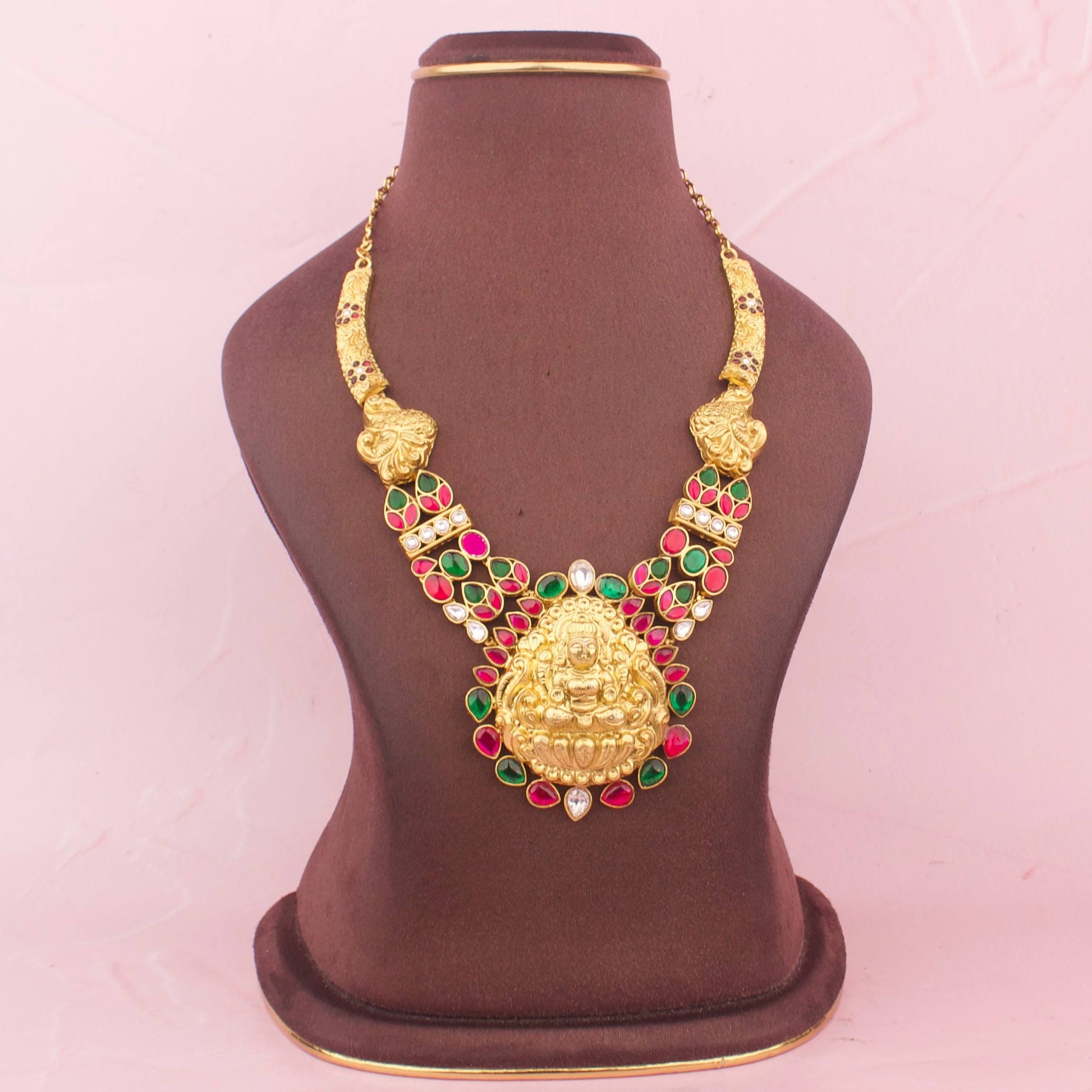 Majestic Jadau Kundan Kanti Necklace with Goddess Lakshmi Motif - Premium Indian Ethnic Jewelry | Dulhan Jewels