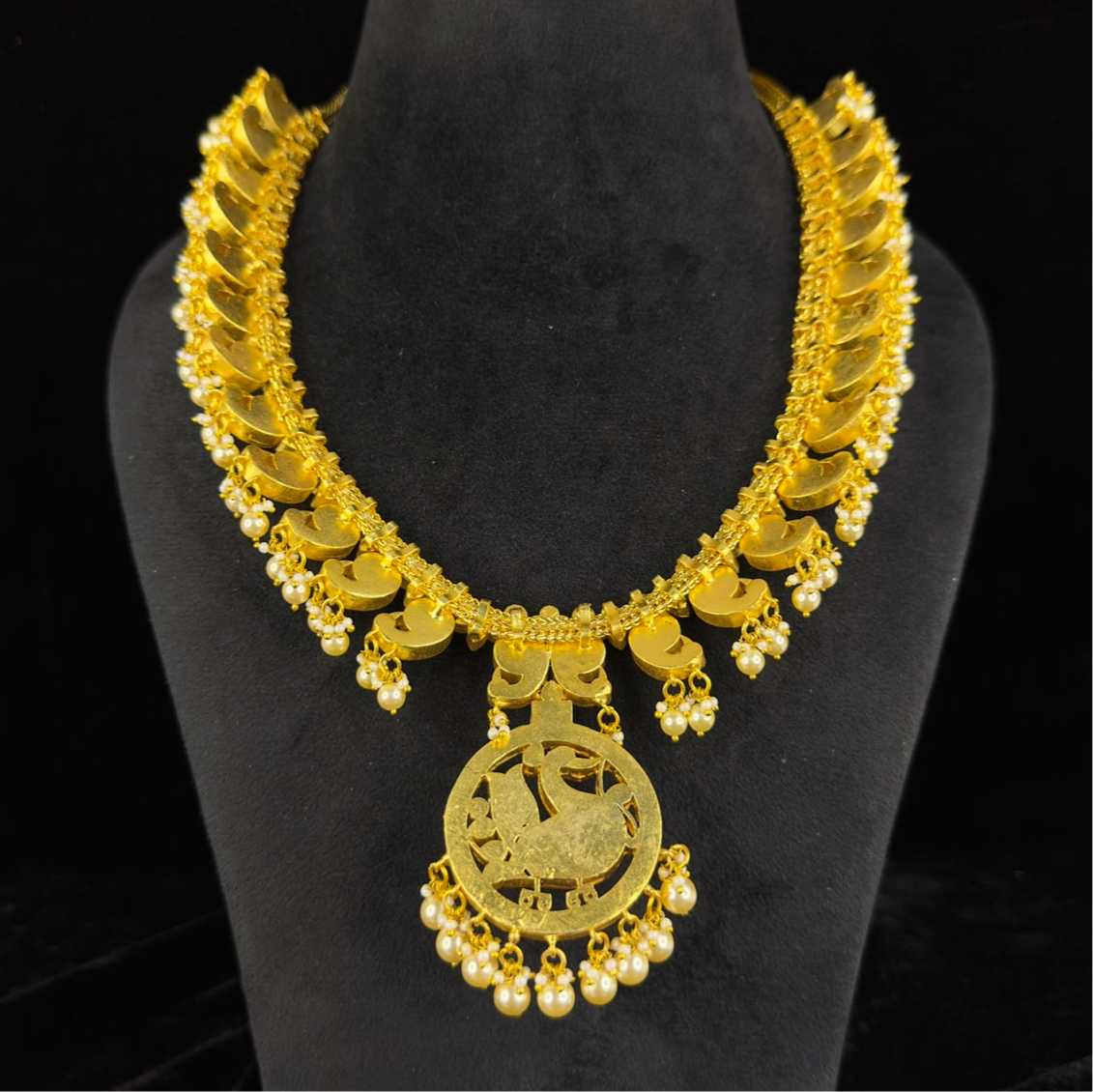 Bridal Gold Plated Jadau Kundan Mango Necklace with Freshwater Pearls