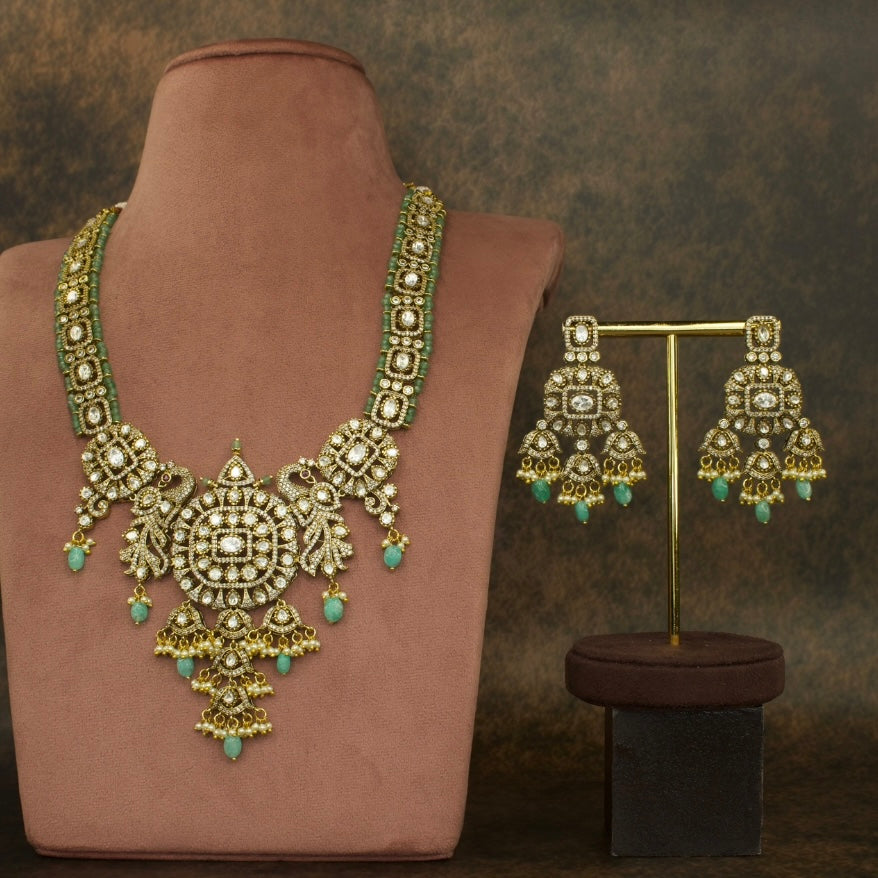 Exquisite Victorian Style Polki Necklace Set with  Earrings