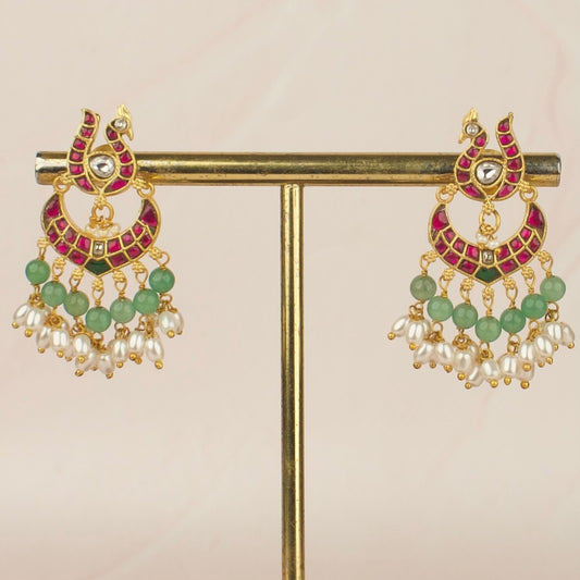 Peacock Studded Jadau Kundan Chandbali Earrings