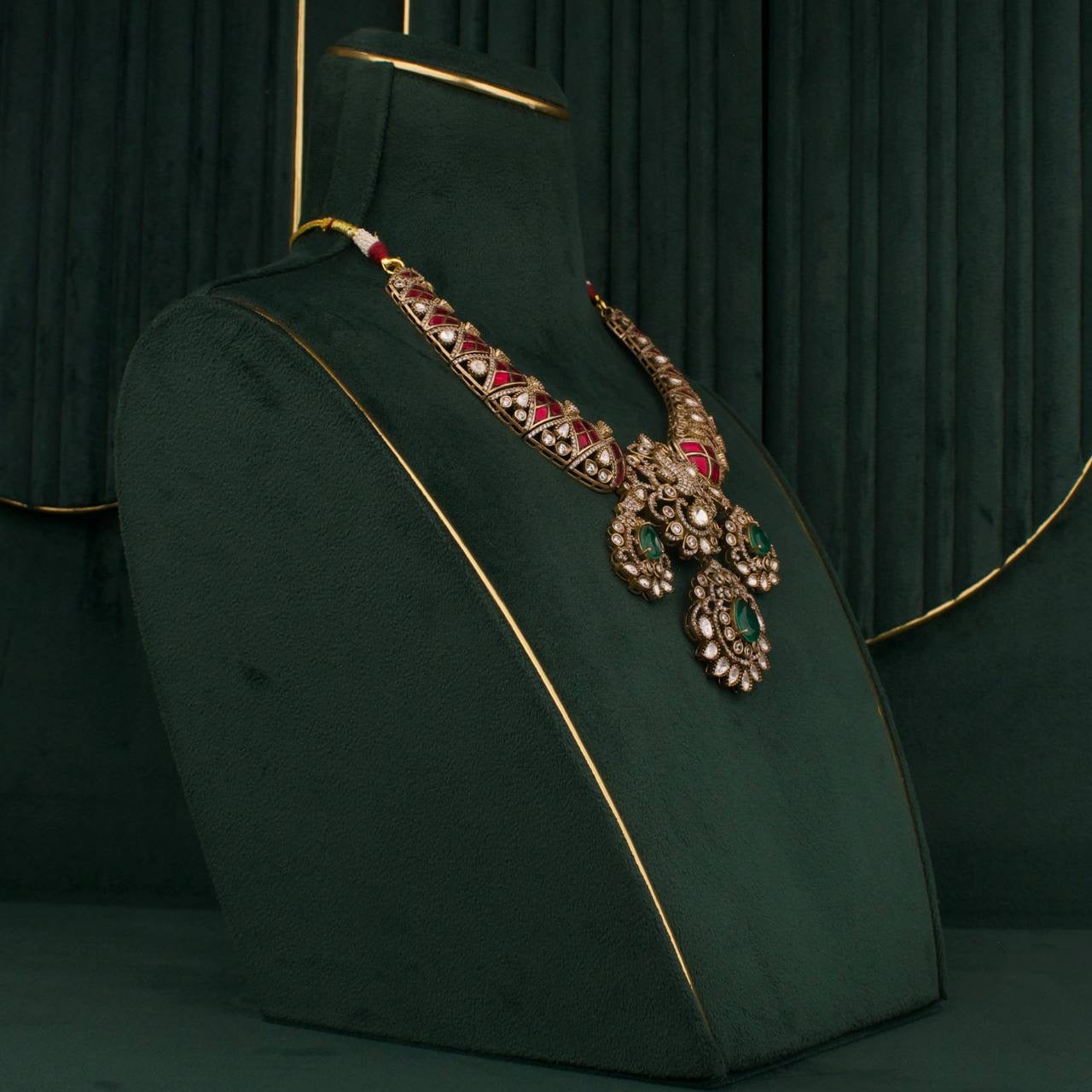 Victorian Kundan Moissanite Polki Necklace Set With Matching Earrings